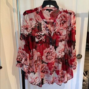 Elegant Floral Blouse in Red and Pink